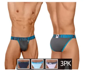 Clothing_Xtremen_Underwear Xtremen 91057X-3 3PK Bikini Color Gray-Blue-Pink