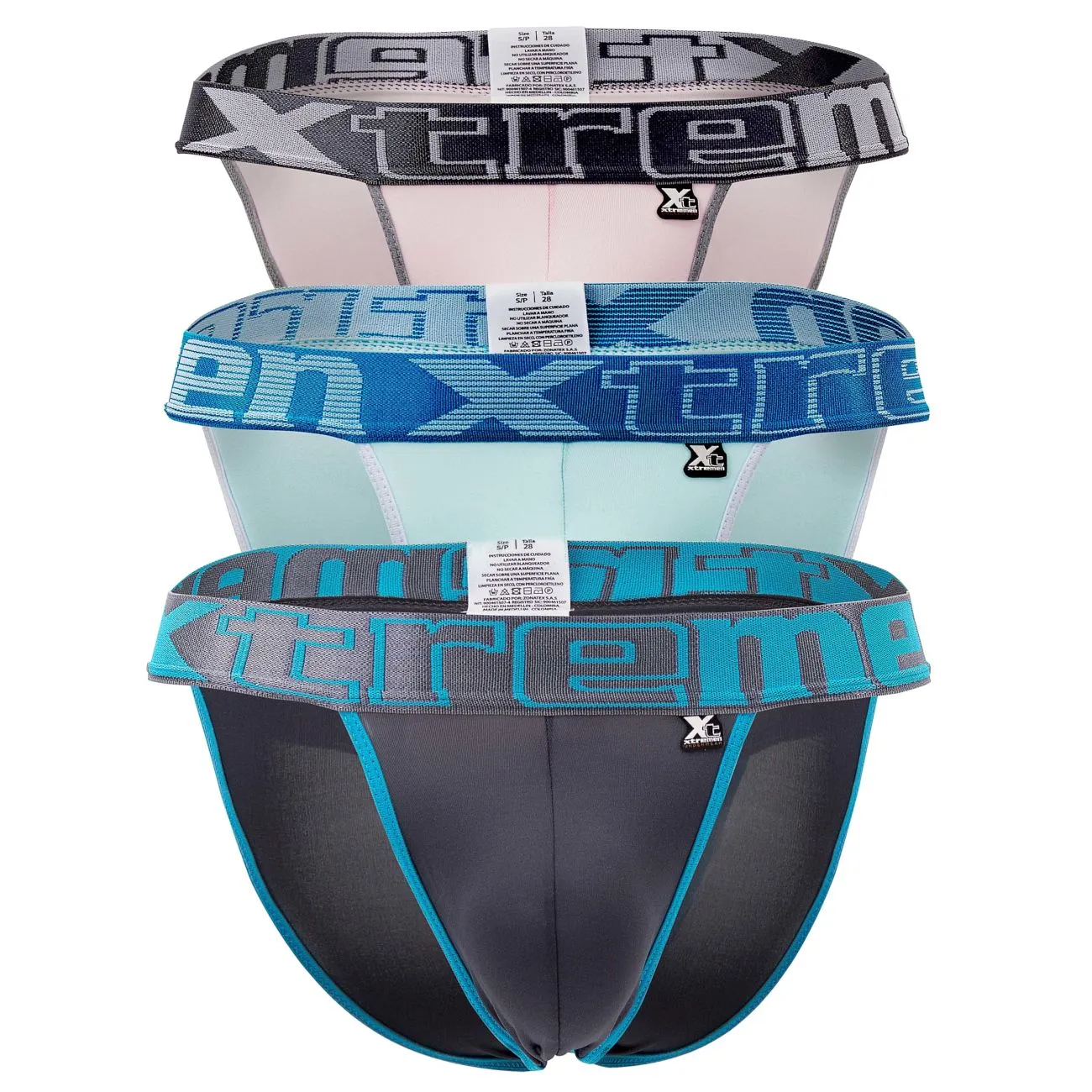 Clothing_Xtremen_Underwear Xtremen 91057X-3 3PK Bikini Color Gray-Blue-Pink