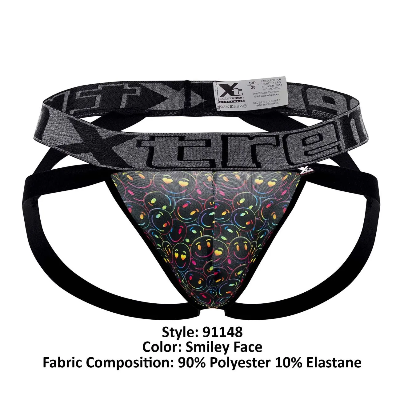 Clothing_Xtremen_Underwear Xtremen 91148 Printed Microfiber Jockstrap Color Smiley Face