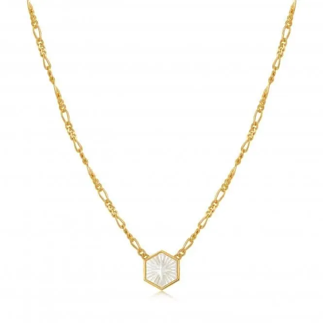 Compass Emblem Gold Figaro Chain Necklace N030-04G Ania Haie Jewellery