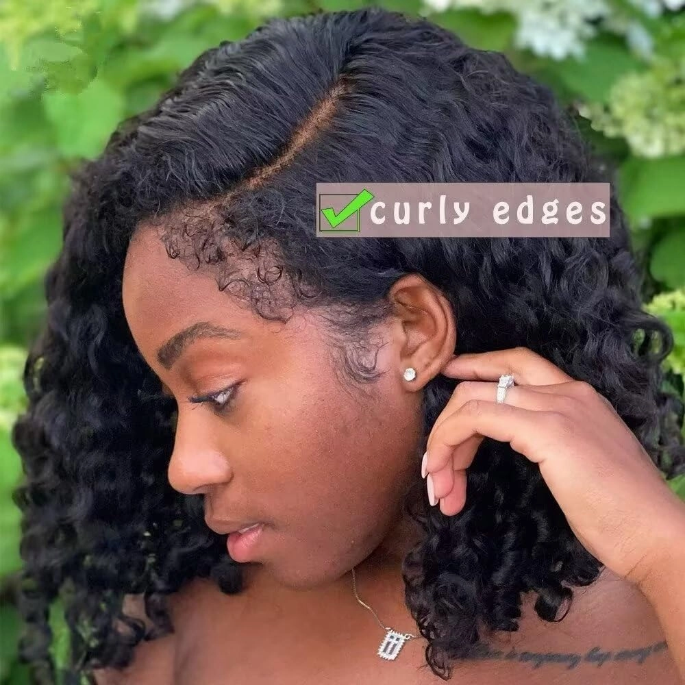 Curly Baby Hair 13x6 Natural 4C Edge Skin Melt Lace Frontal Wig Coily Curly Bob