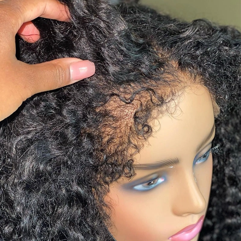 Curly Baby Hair 13x6 Natural 4C Edge Skin Melt Lace Frontal Wig Coily Curly Bob