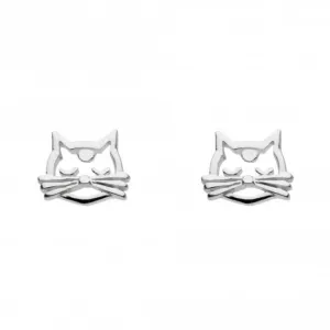 Dew Sterling Silver Dinky Whiskers Feline Face Stud Earrings 4855HP Dew Jewellery