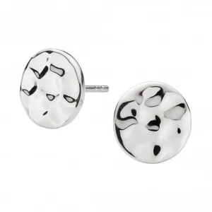 Dew Sterling Silver Flat Hammered Disc Stud Earrings 4808HP022 Dew Jewellery