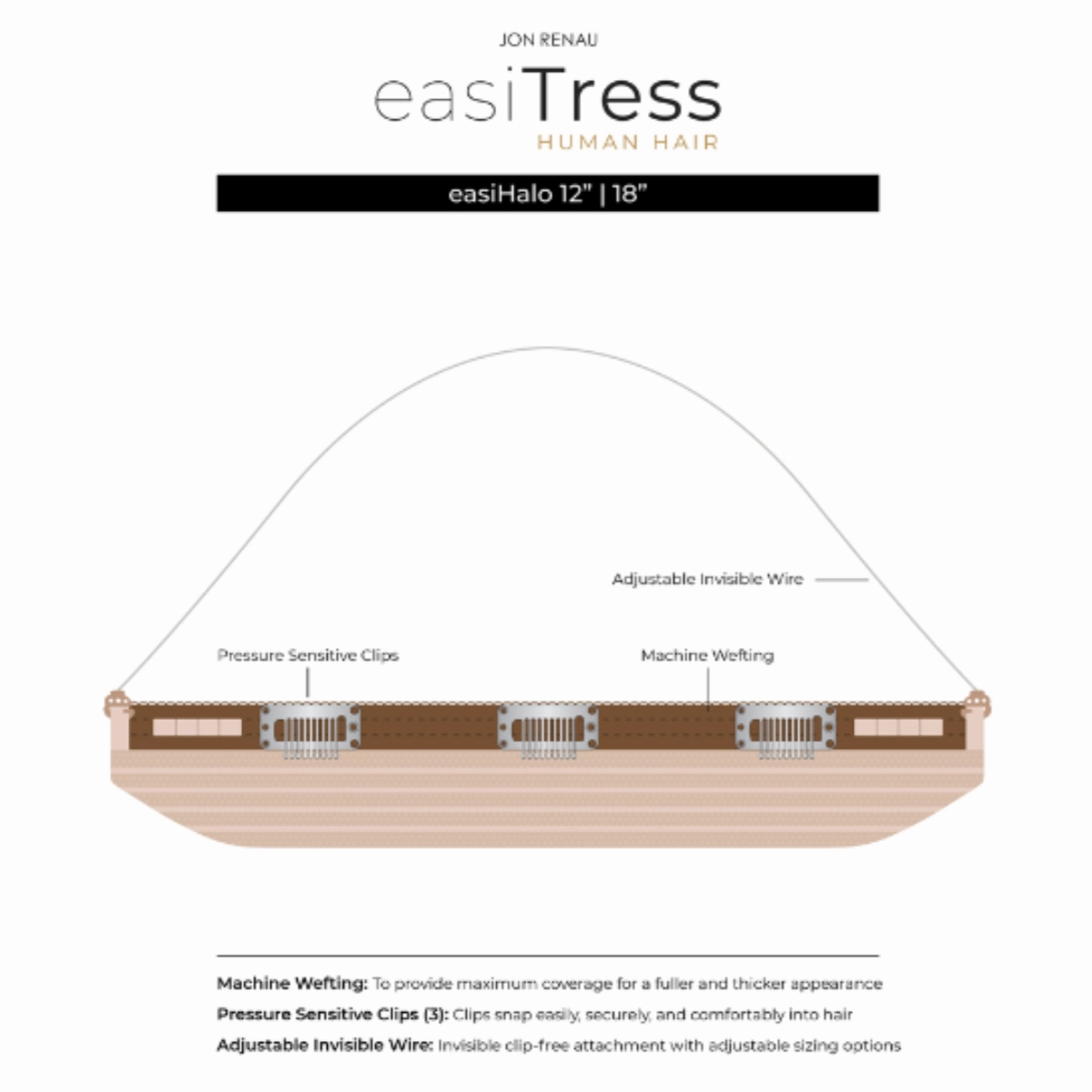 easiHalo 12" Human Hair Halo Hairpiece - easiTress Human Hair Collection by Jon Renau