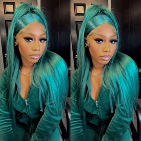 Funky Colored Wigs | Emerald Green Straight 4x4/13x4 Lace Closure/Frontal Wig Pre plucked with Baby Hair HD Transaparent Lace Wigs