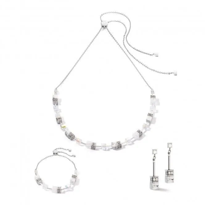 GeoCUBE® Iconic Nature White Chain Earrings 3035/21-1400 Coeur De Lion Jewellery