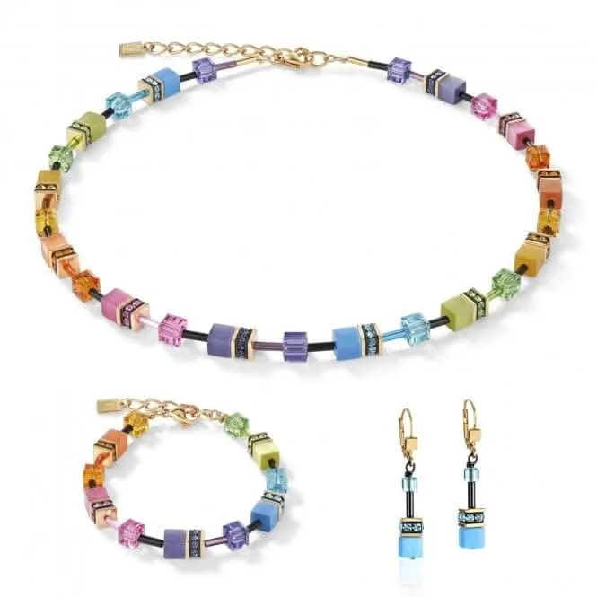 GeoCUBE® Multicolour Rainbow-Gold Earrings 2838/20-1573 Coeur De Lion Jewellery