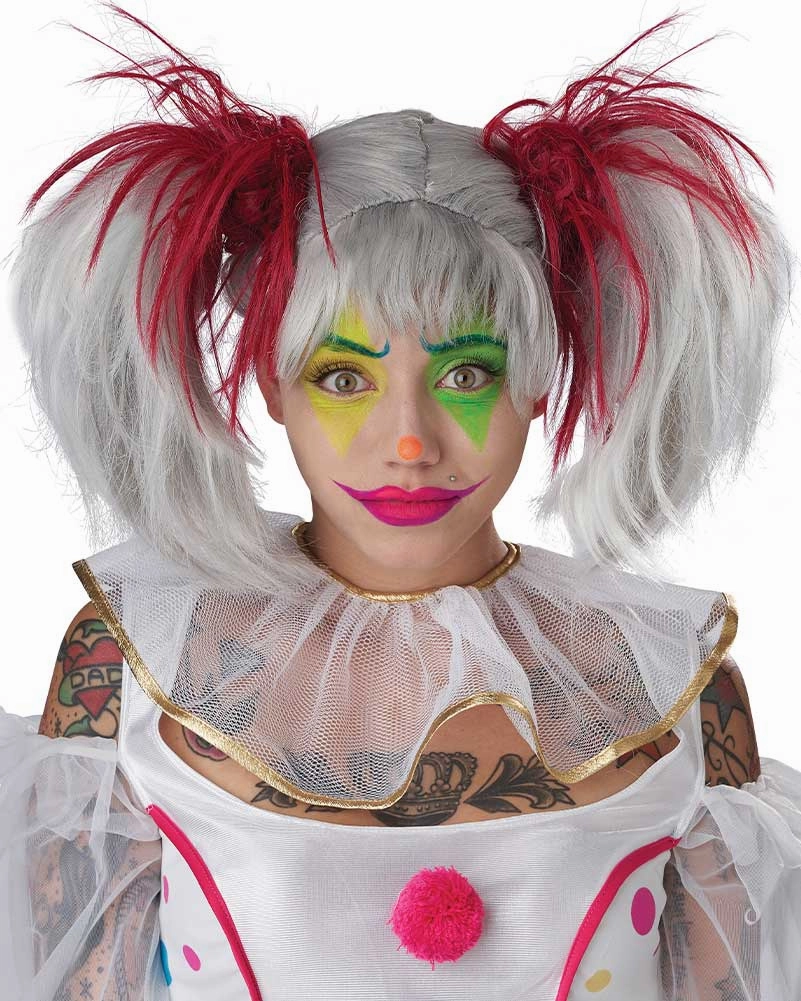 Glow in the Dark Punk Red and Grey Pigtails Wig