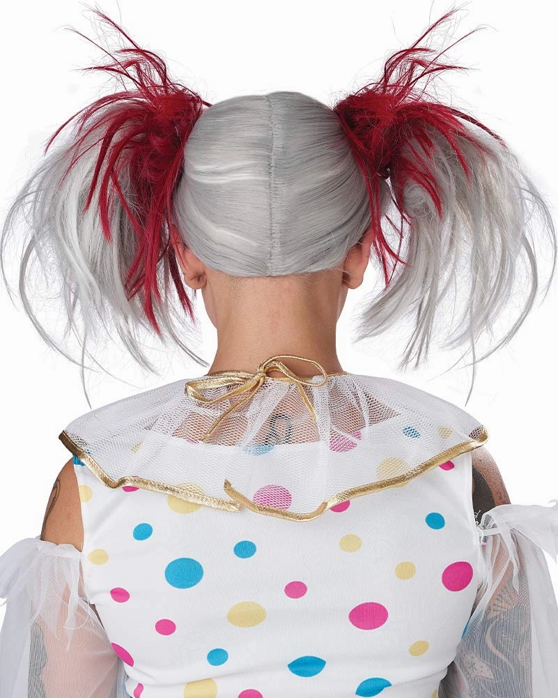 Glow in the Dark Punk Red and Grey Pigtails Wig