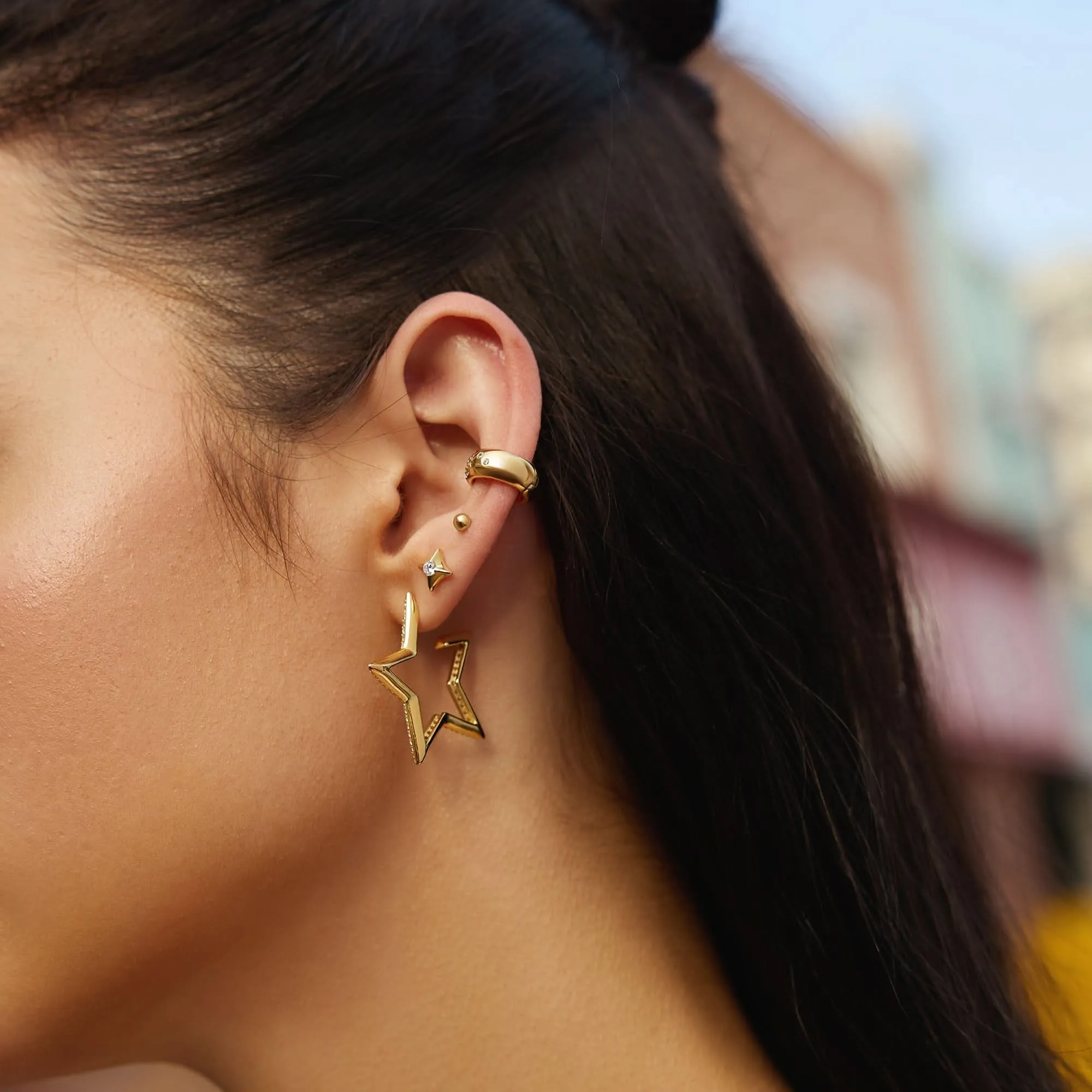 Gold Large Star-Shaped Pavé Hoop Earrings E064-09G Ania Haie Jewellery
