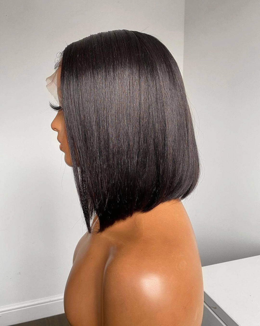 Jet Black #1 Short Bob Preplucked Virgin Human Hair Lace Front Wig