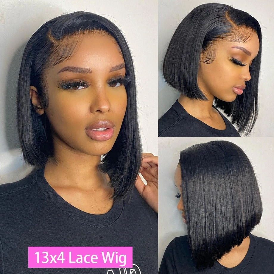 Jet Black #1 Short Bob Preplucked Virgin Human Hair Lace Front Wig