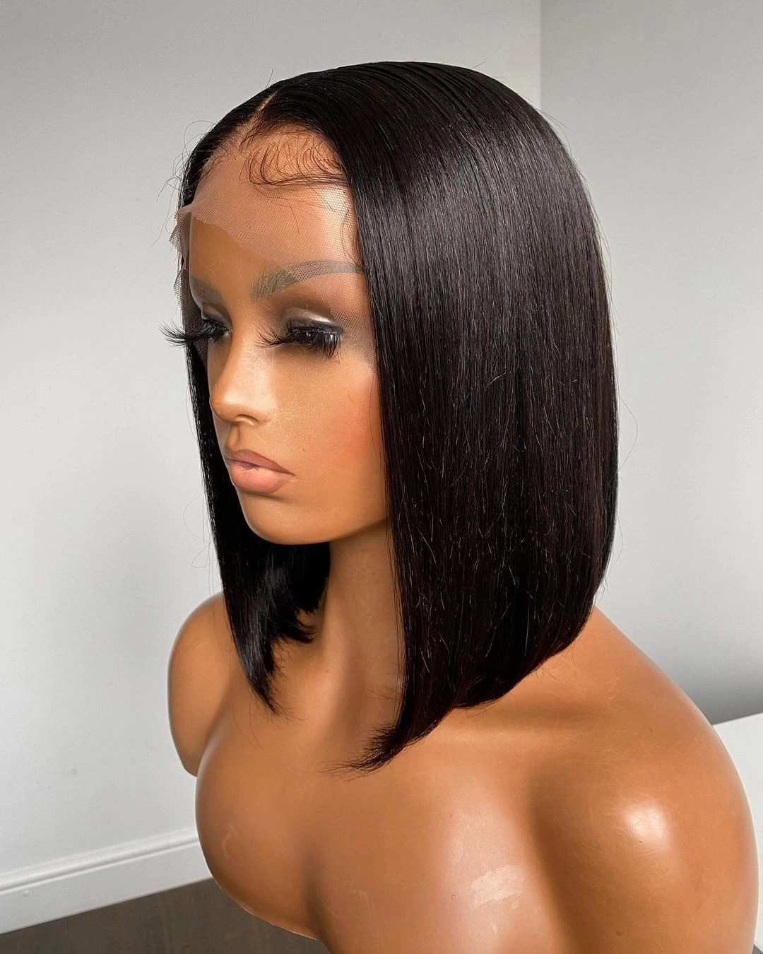 Jet Black #1 Short Bob Preplucked Virgin Human Hair Lace Front Wig