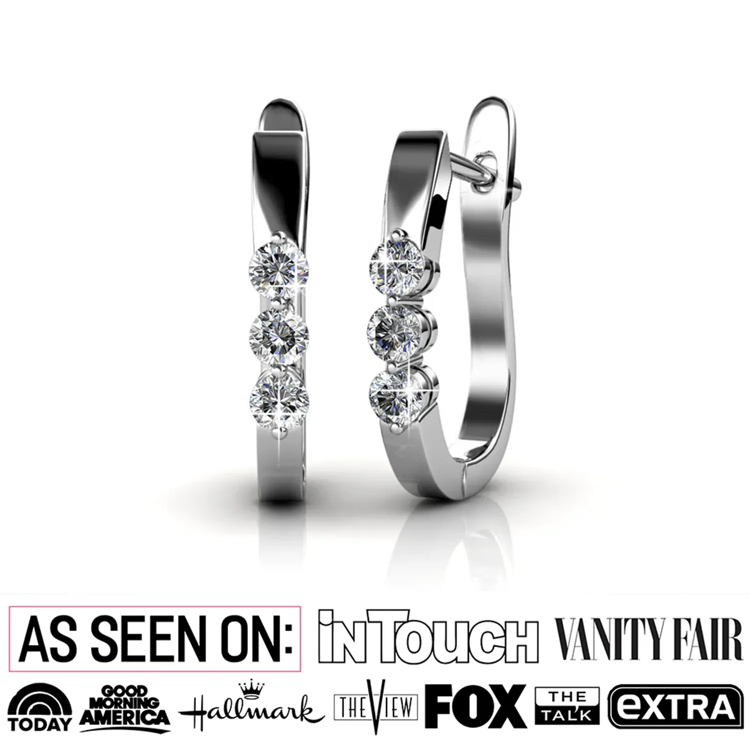 Lana 18K White Gold 3 Stone Hoop Earrings with Swarovski Crystals — Final Sale