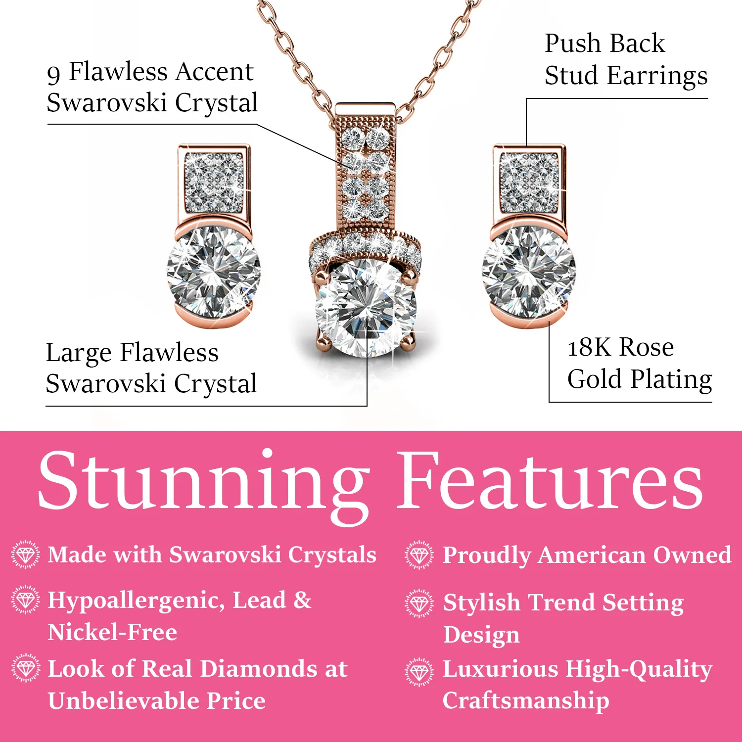 Laya 18k White Gold Pendant Necklace and Earrings Jewelry Set with Swarovski Crystals — Final Sale