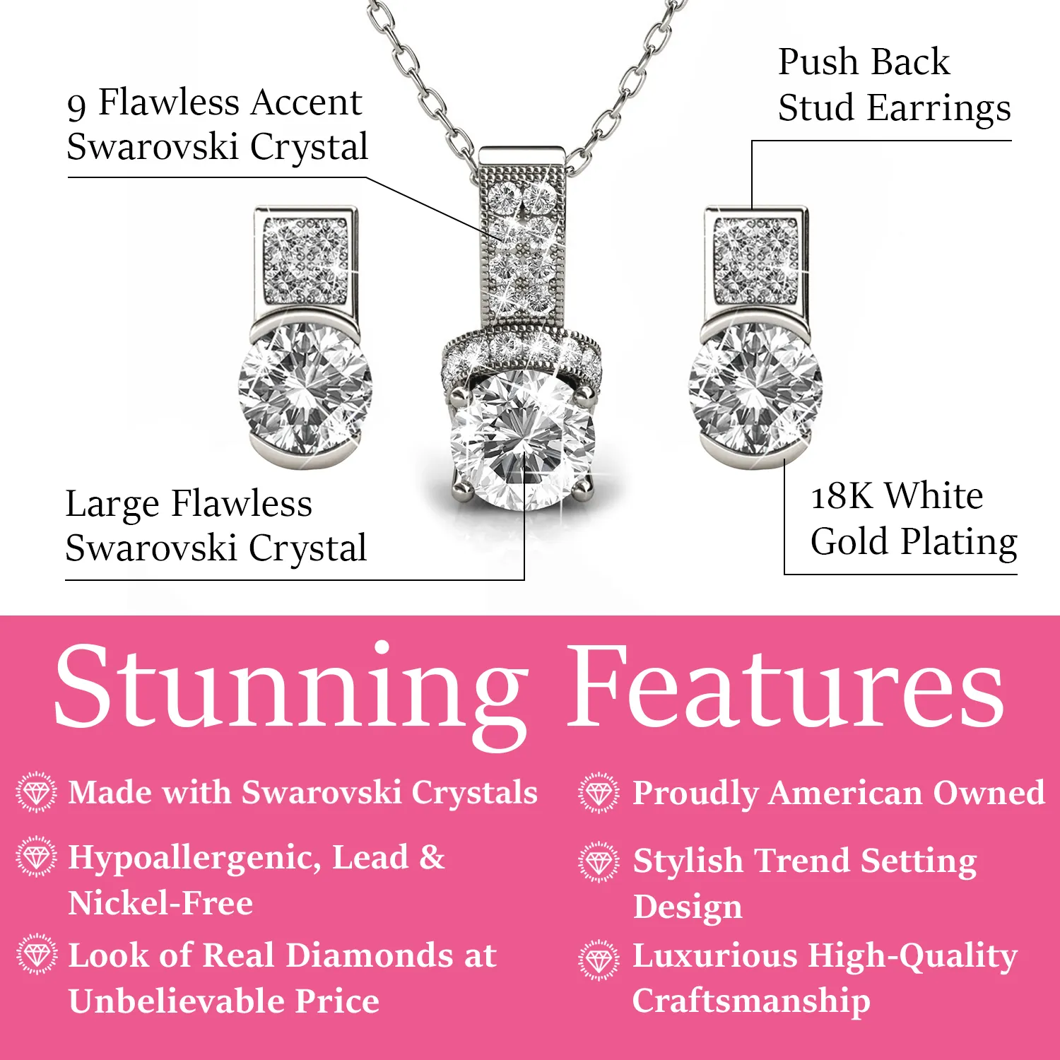 Laya 18k White Gold Pendant Necklace and Earrings Jewelry Set with Swarovski Crystals — Final Sale