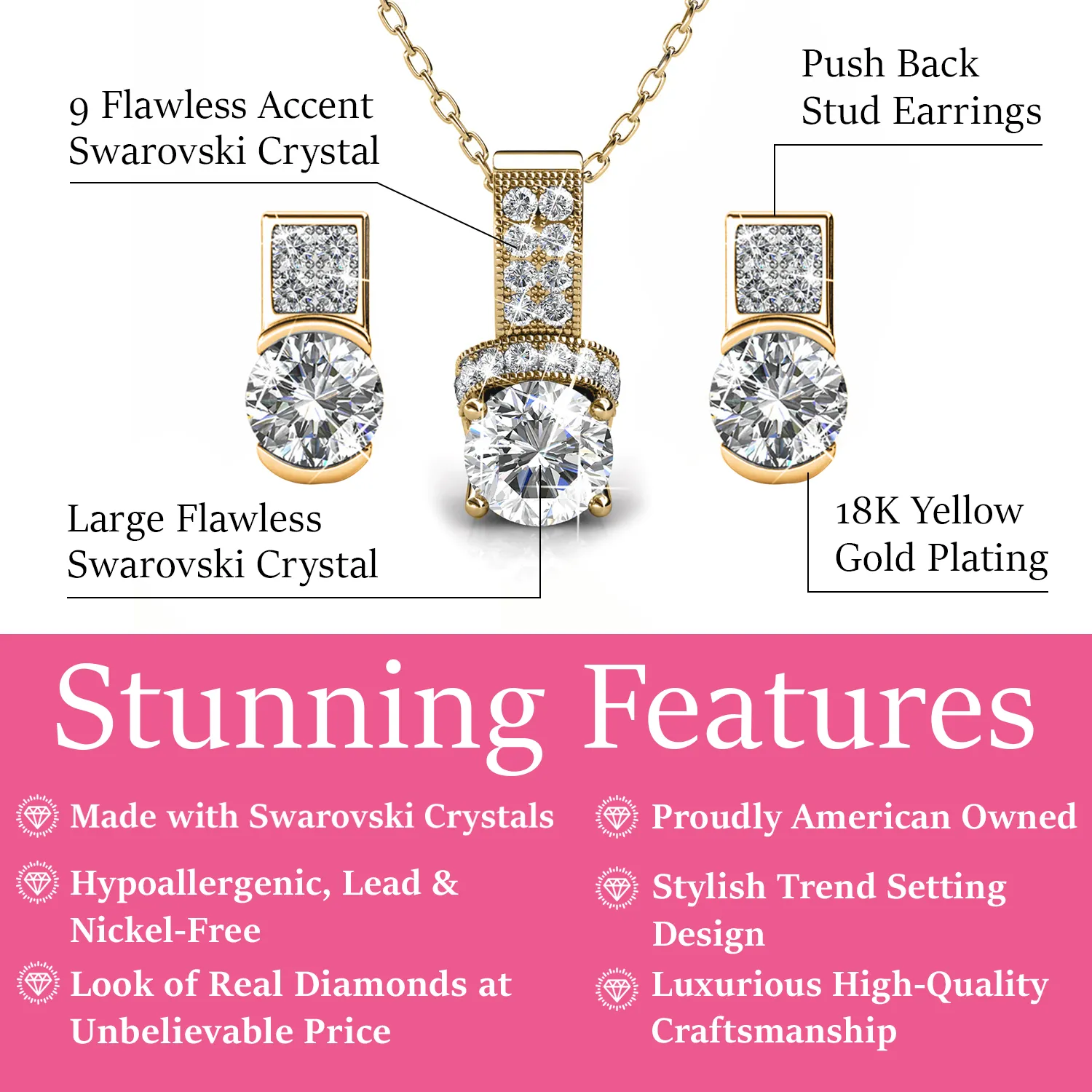 Laya 18k White Gold Pendant Necklace and Earrings Jewelry Set with Swarovski Crystals — Final Sale