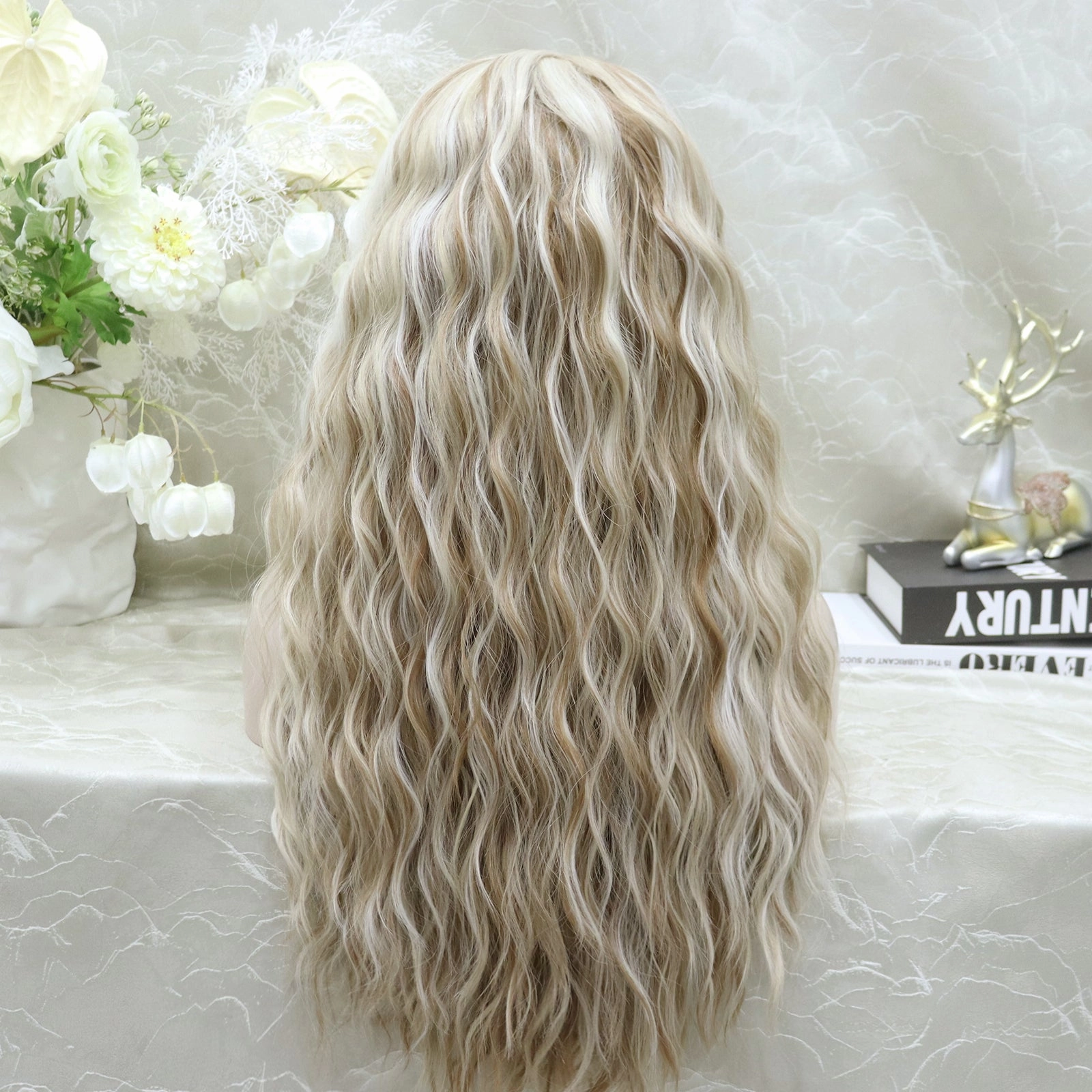 Phoebe Skunk Stripe Cream Blonde With Highlight Water Wave 13*4 Lace Front Wig