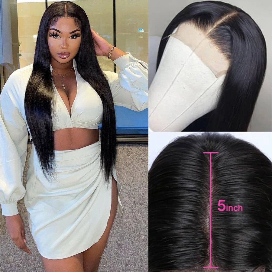Pre Plucked Long Straight Hair Glueless 5x5 Transparent HD Lace Closure Wig Natural Black Human Hair Wig -Geeta Hair