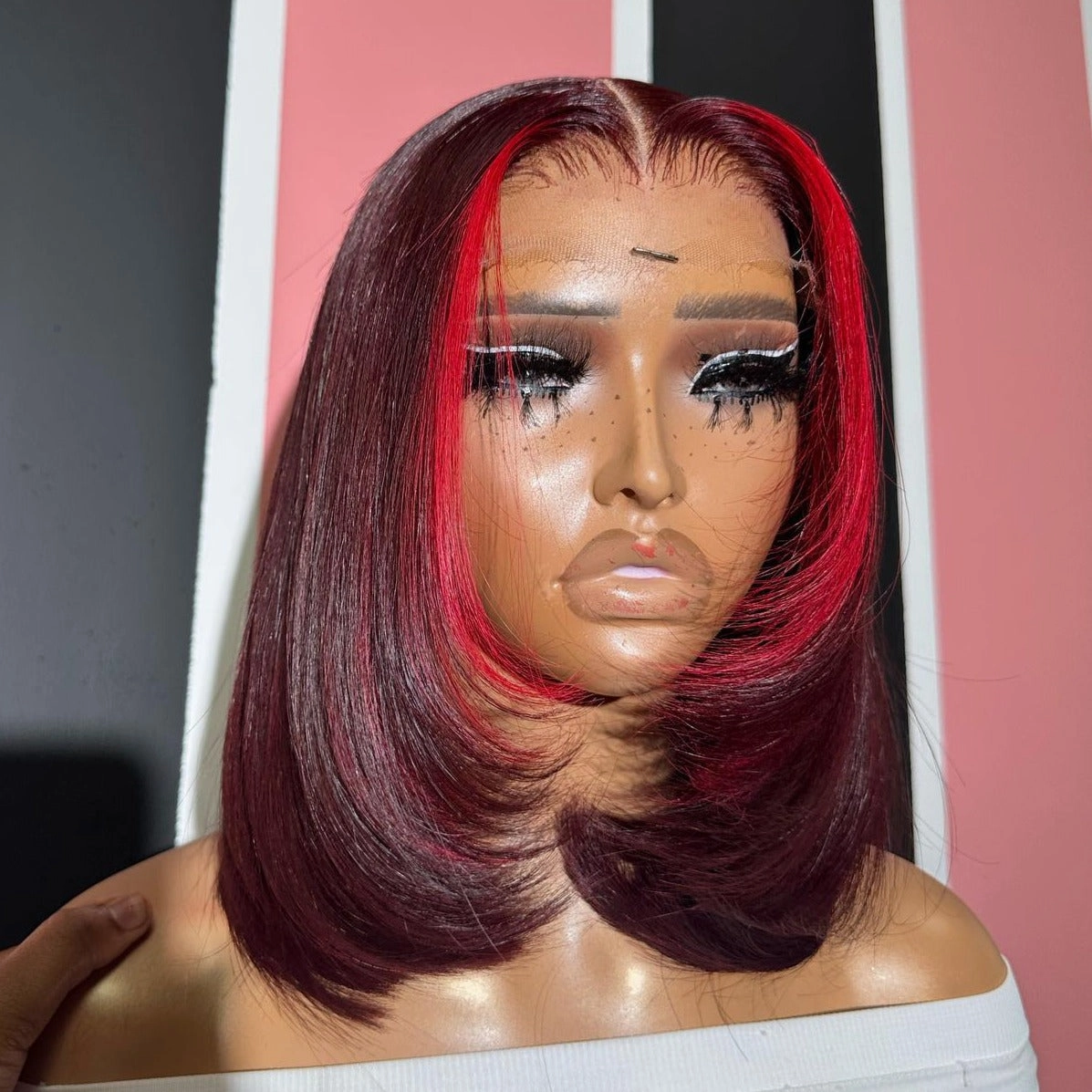 Reese | Red Highlight 99J Layered Bob Human Hair Bob Lace Front Wig