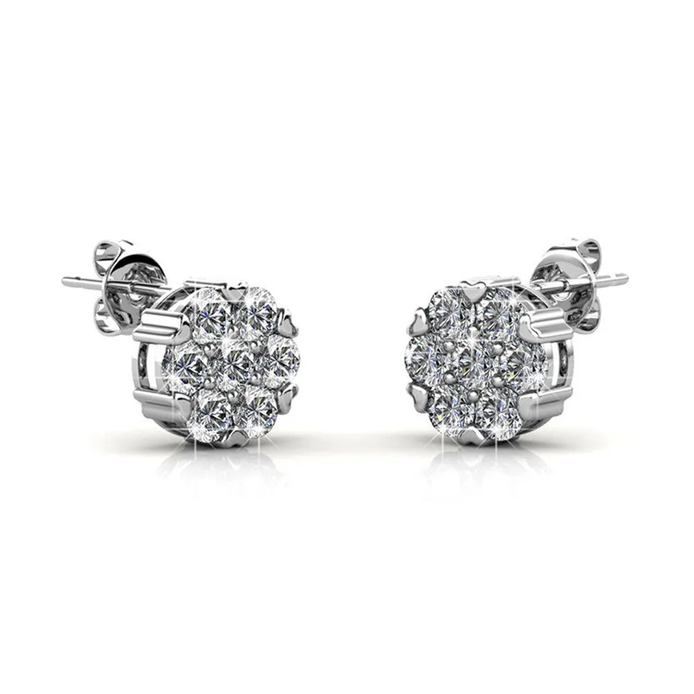 Remy 18k White Gold Plated Stud Earrings with Heart Accents and Swarovski Crystals - Fab Easter Friday Sale