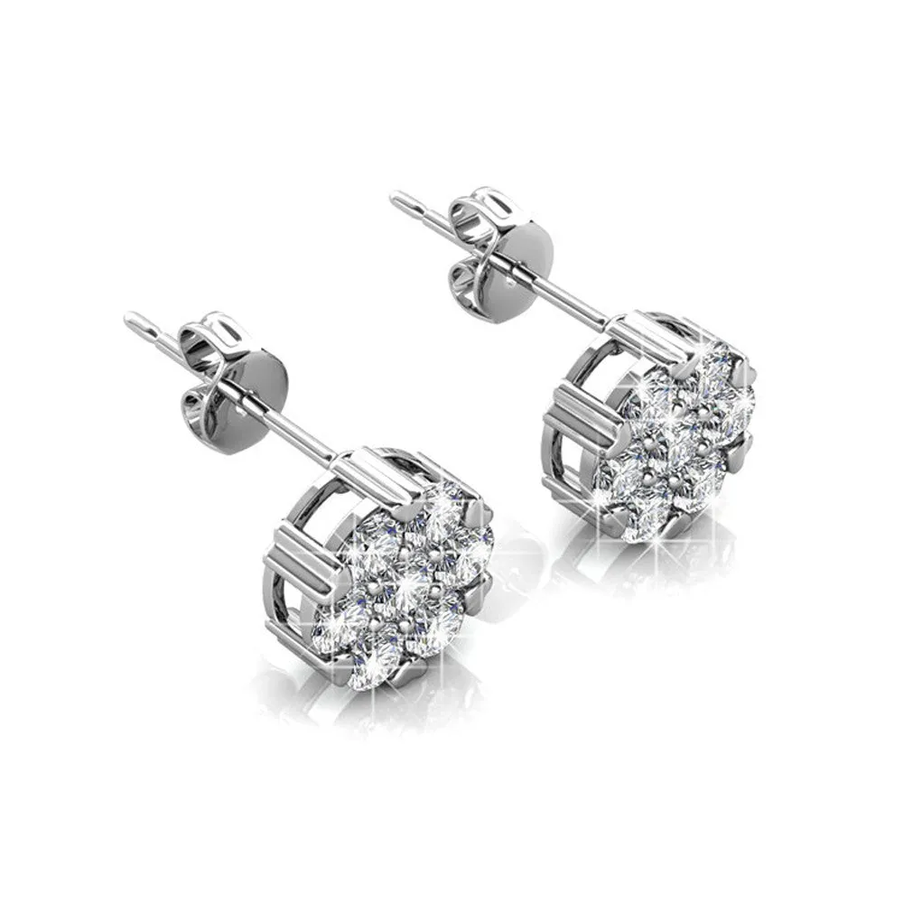Remy 18k White Gold Plated Stud Earrings with Heart Accents and Swarovski Crystals - Fab Easter Friday Sale