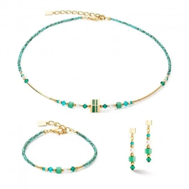 Square Stripes Green-Gold Necklace 4355/10-0516 Coeur De Lion Jewellery