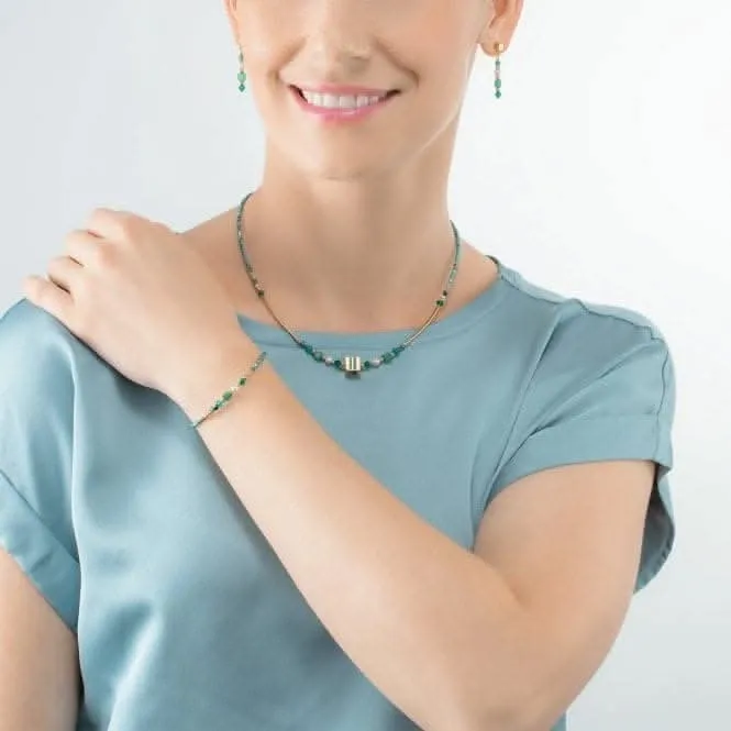 Square Stripes Green-Gold Necklace 4355/10-0516 Coeur De Lion Jewellery