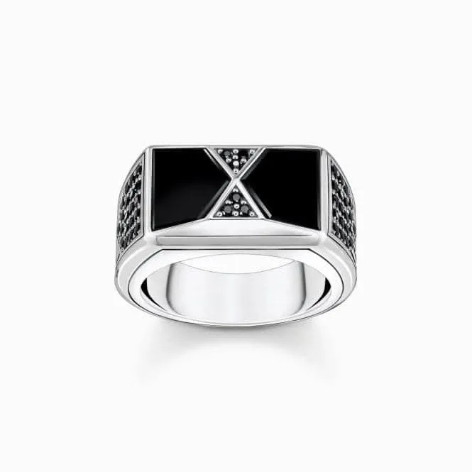 Sterling Silver Black Onyx with Black Stones Ring TR2430-508-11 Thomas Sabo Rings