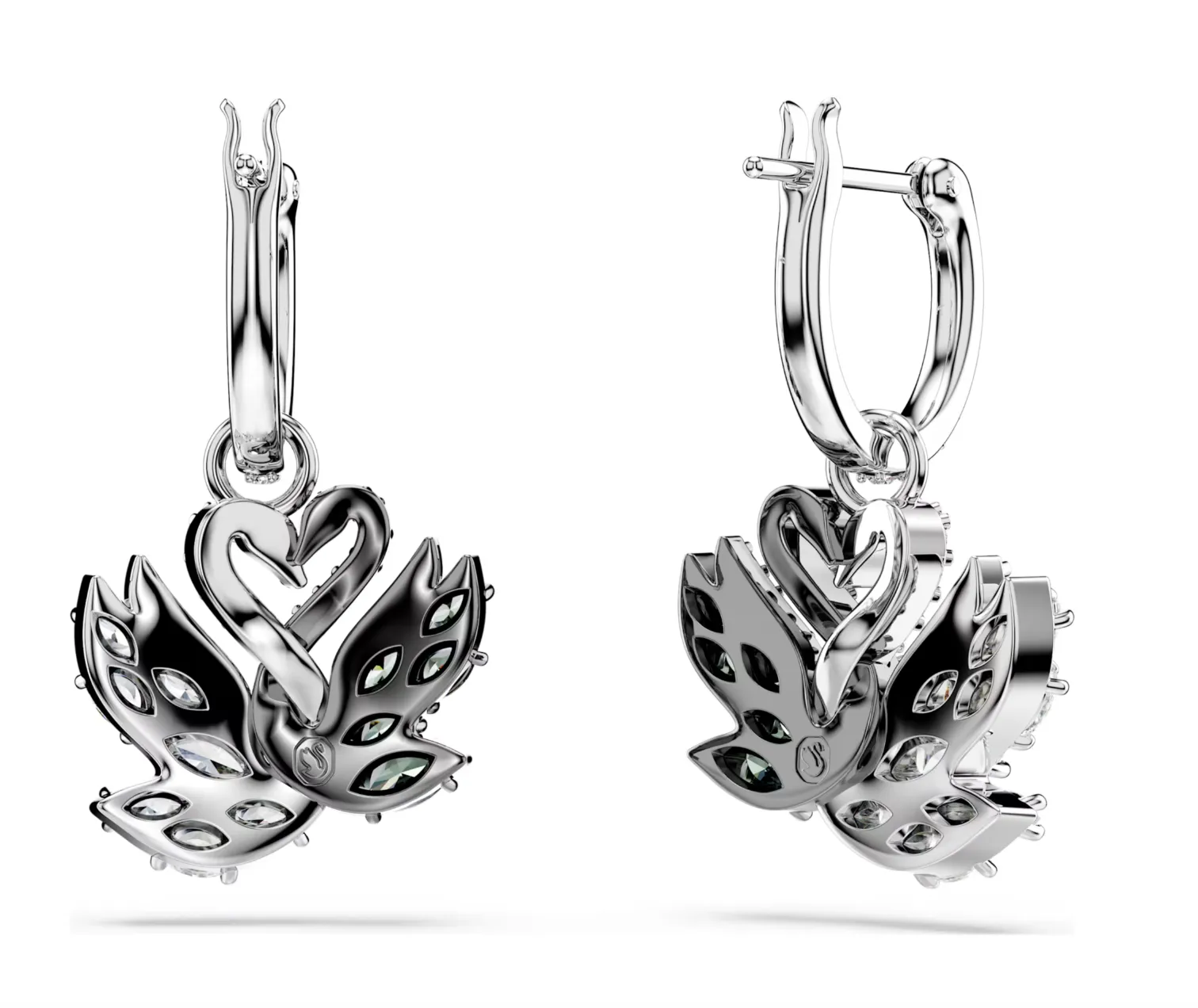 Swarovski Jewellery Swan Pearl, Swan, Black Silver Drop Earrings