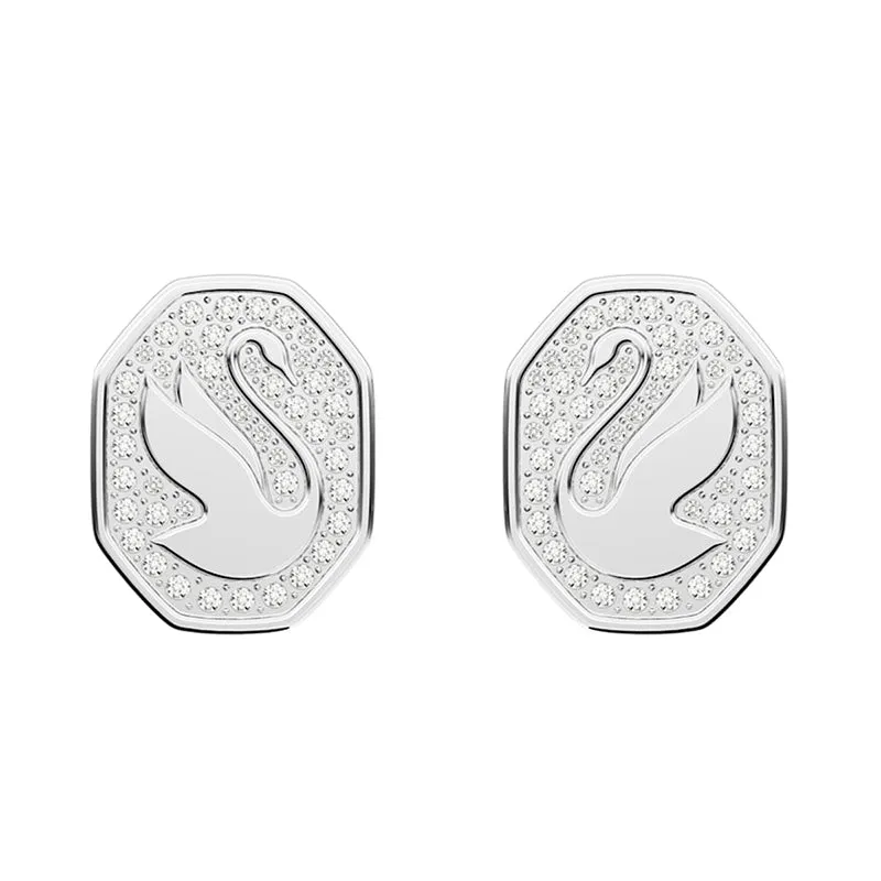 Swarovski Jewellery Swarovski Signum Rhodium Plated White Crystal Swan Stud Earrings