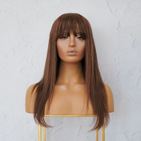 VICTORIA Brown Human Hair Fringe Wig ** READY TO SHIP **